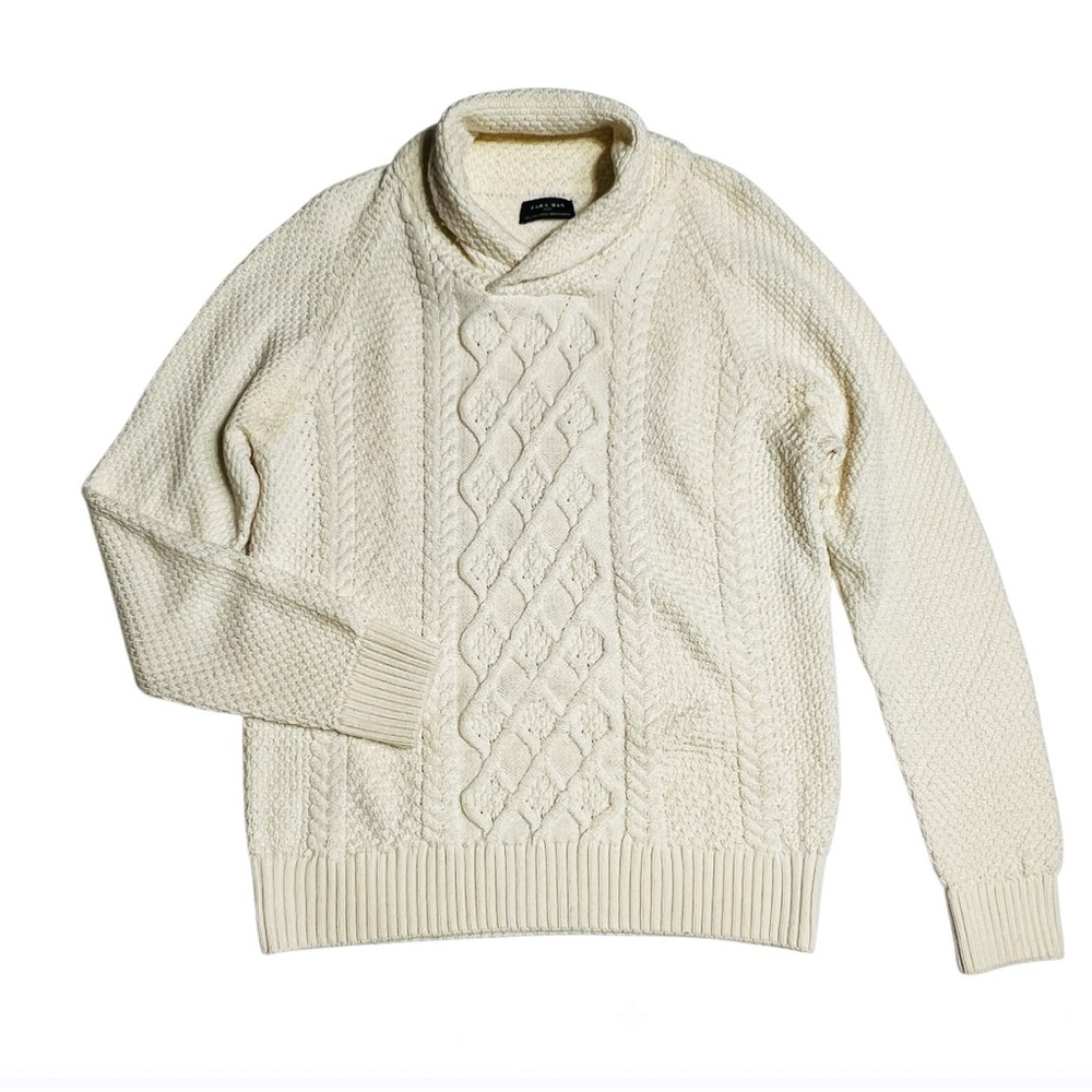 Zara Sweater Men's Ivory Collar Neckline‎ Cable knit Sweater